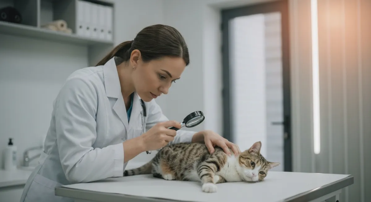 Vétérinaire examinant la peau et le pelage d'un chat en clinique