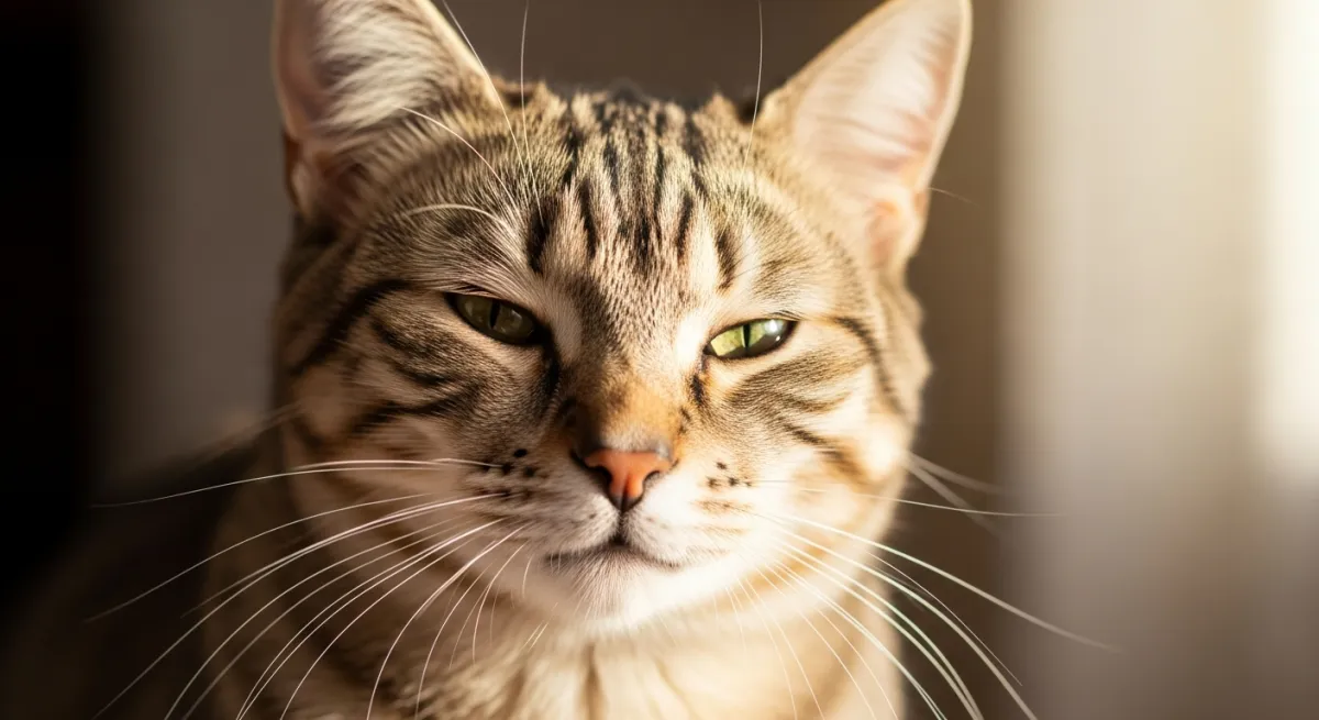 Chat content aux yeux mi-clos en train de ronronner